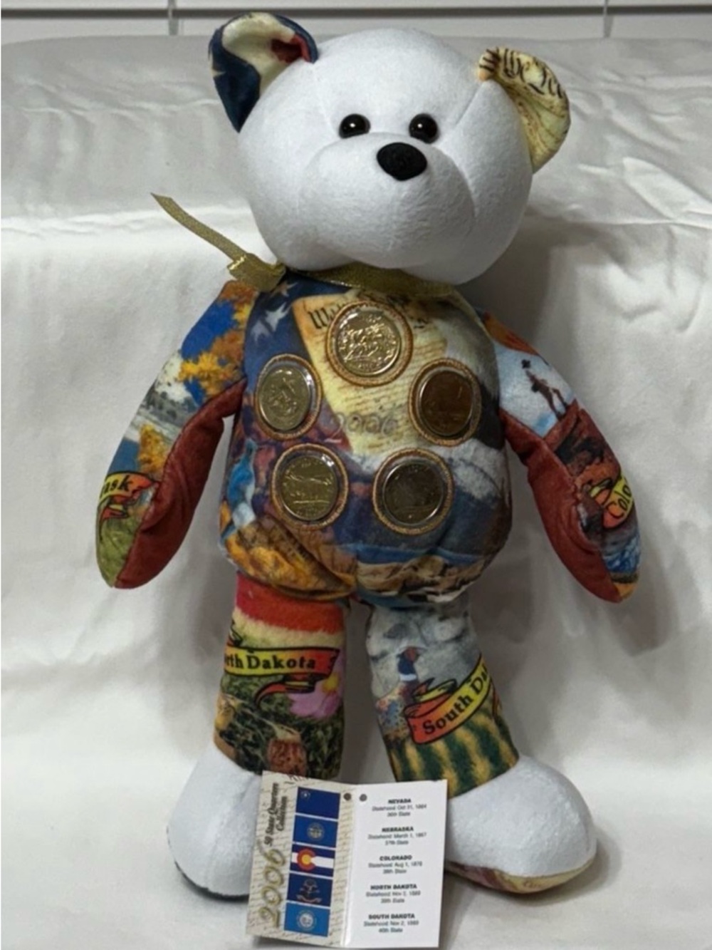Collectible State-Themed Souvenir Bear with Coin Accents